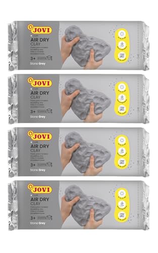 Jovi Air Dry Modeling Clay, ready to use, air-drying, based on moist clay, 1kg in gray, pack of 4