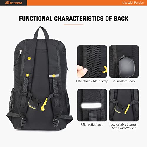 SKYSPER Foldable Backpack Ultralight with Wet Pocket Storage Daypack Waterproof Travel Backpack Daypack for Hiking Traveling Cycling City Trips
