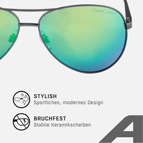ALPINA A 107 - Mirrored and shatterproof sunglasses with 100% UV protection for adults, gun matte, One Size