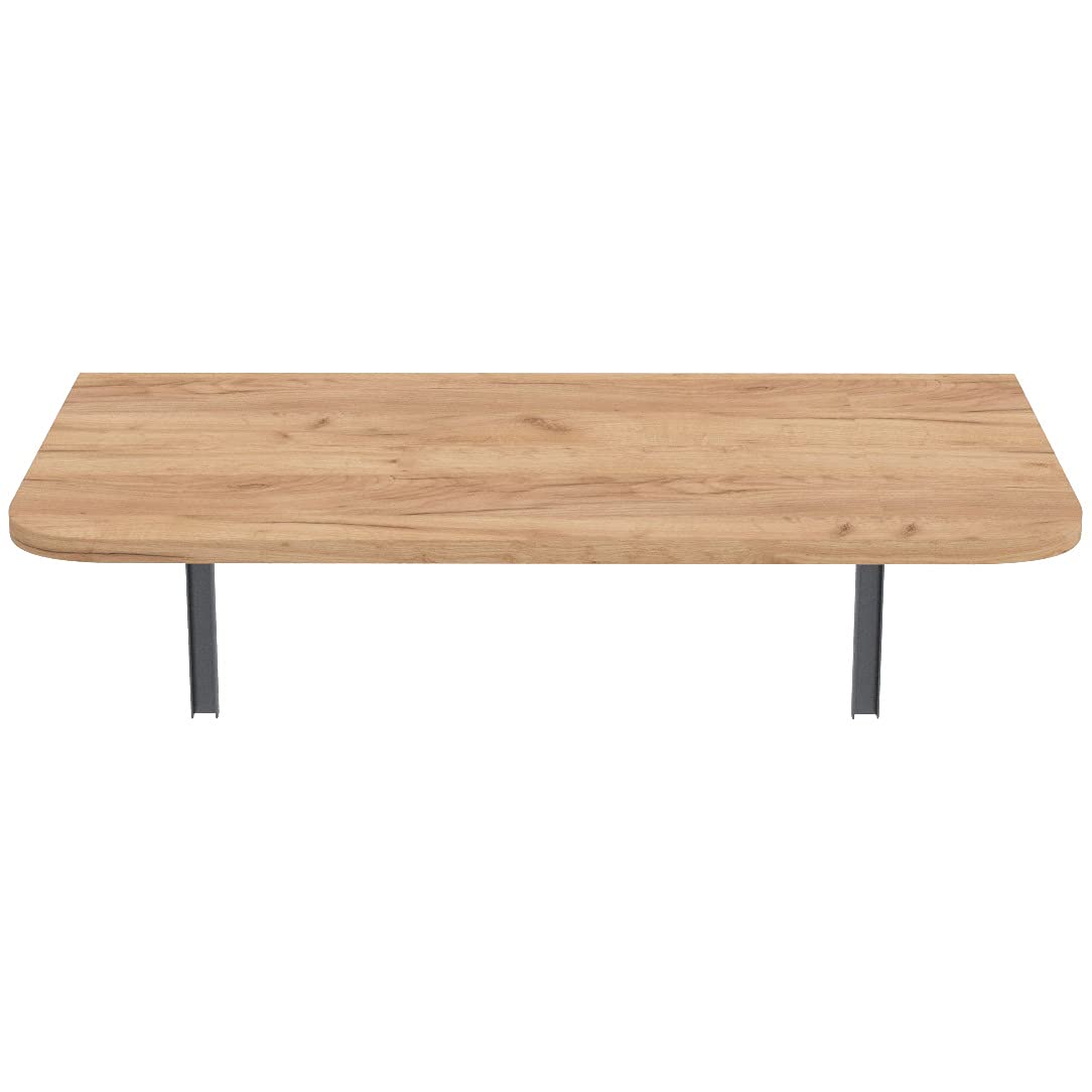 AKKE 90x50 | Wall-mounted folding table with rounded corners. Ideal for kitchen, desk, or kids' table. Gold Craft.