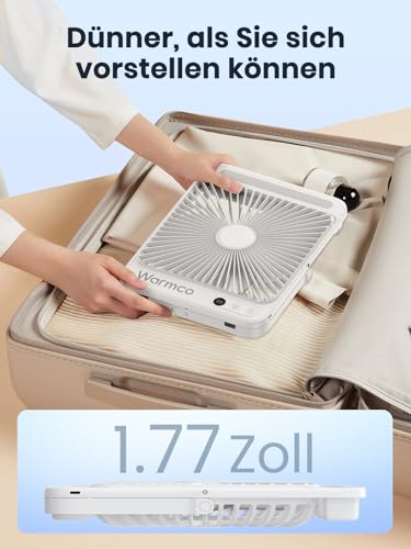 Warmco 20000mAh Portable Camping Fan 27cm with LED light, Ultra-Quiet, Thin, Digital Display, Up to 48H Runtime for Outdoor, Travel, Office, Bedroom