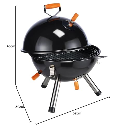 Mini charcoal grill in black - 45 cm x 32 cm - the perfect portable grill for picnics.