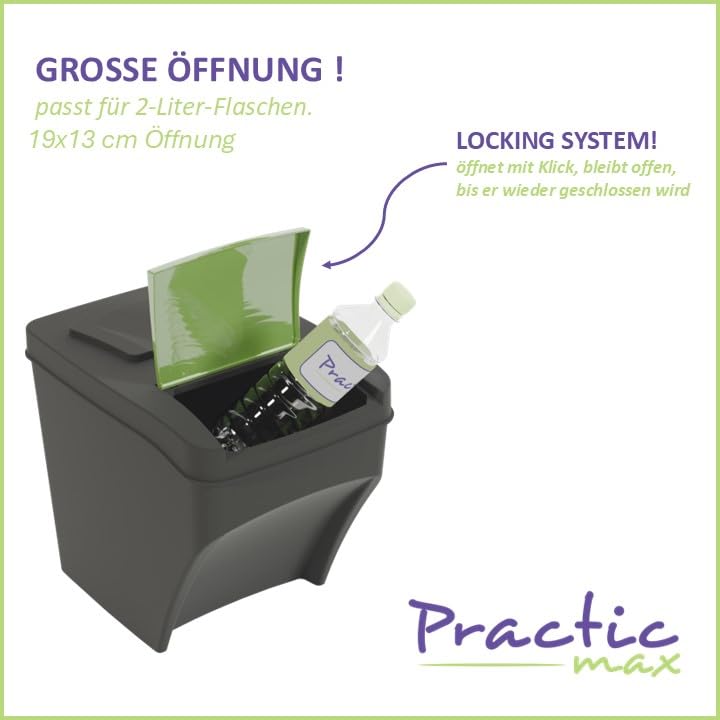 Practice 3 x 25L Kitchen Trash Can Stackable Box 3 Compartments - Trash Bin Box 3 pieces - Kitchen Trash Can with Lid