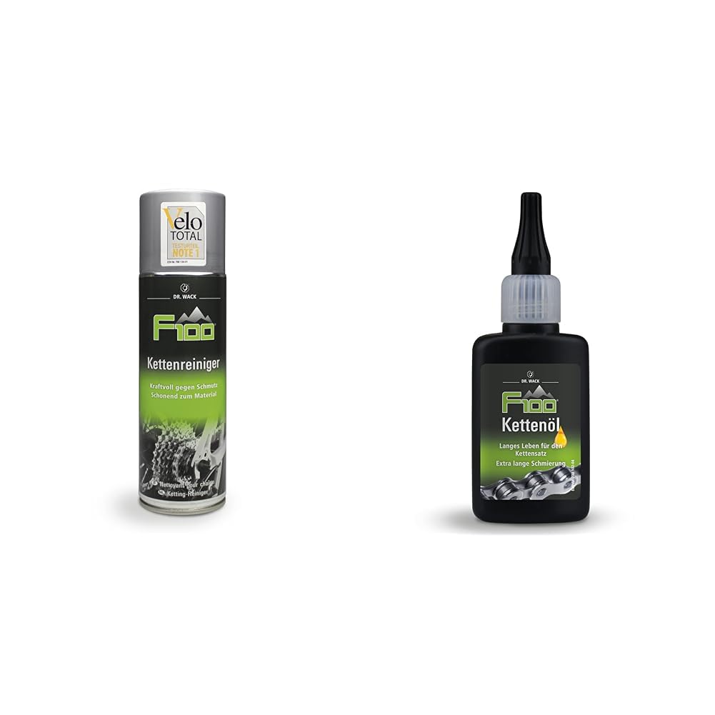 F100 Chain Cleaner, 300 ml & F100 Chain Oil – 50 ml Dropper Bottle I Premium bike chain oil for less friction & wear I Chain oil for all bikes I High-quality bike care – Made in Germany