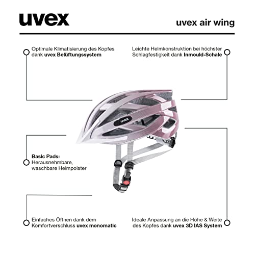 uvex air Wing - Lightweight all-round helmet for women and men - individual size adjustment - expandable with LED light - White - rose - 52-57 cm