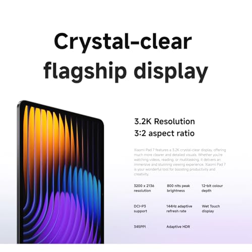 XIAOMI Pad 7 Tablet+Pen, 11.2-inch, 8+128GB, Grey, 3.2K 144Hz Display, Snapdragon 7+ Gen 3, 8850mAh Battery, 45W TurboCharge, HyperAI, Quad Speakers, Seamless Desktop-like Experience