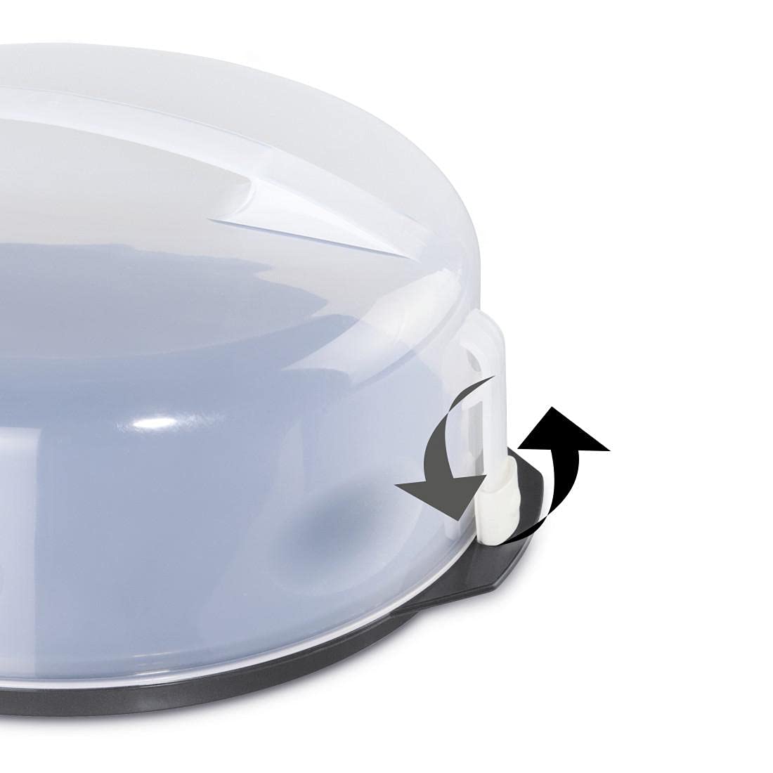 Xavax Cake Transport Box round with lid Cake container 31.5 cm diameter, inner height 8 cm, Cake box with slice division aid, cake plate anthracite, Transparent