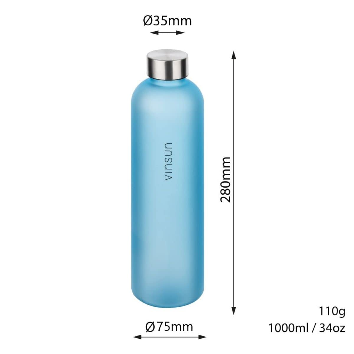 VINSUN 1l blue reusable sustainable bottle, suitable for carbonation, BPA-free, Tritan - sports bottle for outdoor, school, university, bike, office, gym.