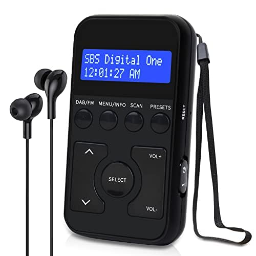 MangoKit MP1 Small Portable Mini DAB/DAB+/FM Radio, Digital Pocket Radio with Headphones, Rechargeable Battery for Sports, Running, Walking, Jogging, or Cycling - Black