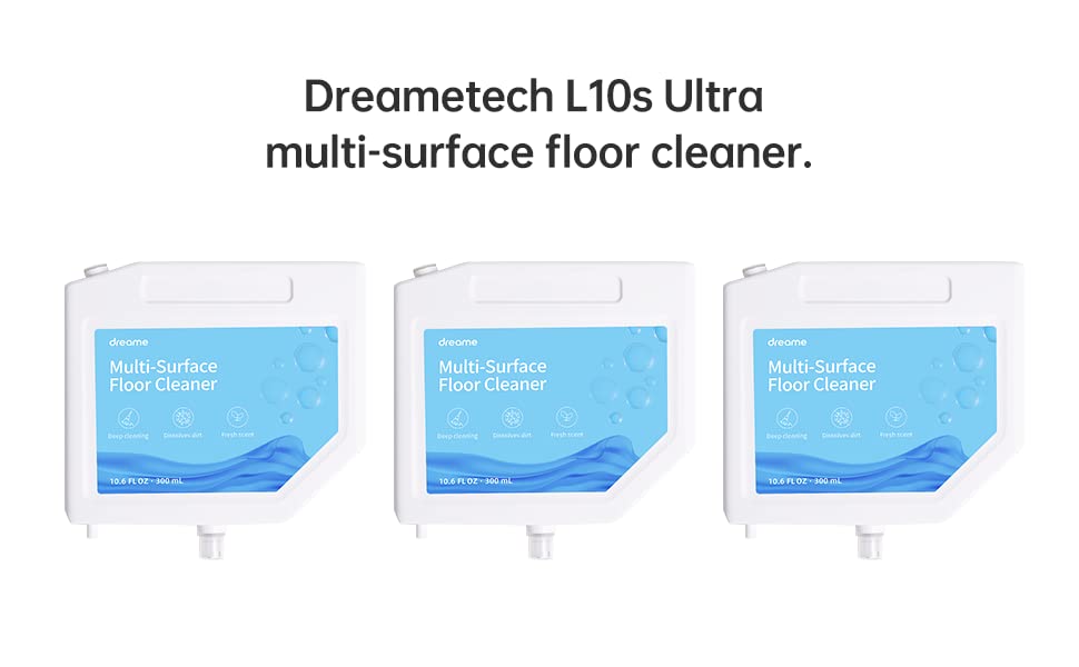Dreame cleaning solution, liquid suitable for all hard floors such as wood, tiles, and marble for the Dreame L10s Ultra robot vacuum, for insertion into the charging station, 300ml x 3 pcs.