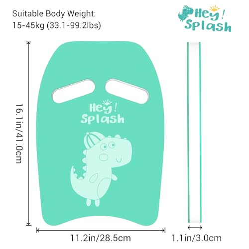 HeySplash Swimming Kickboard for Kids with Handles and Cartoon Pattern, suitable for children aged 3-6. Great for swimming training and learning different swimming styles. Color: Ice Blue.