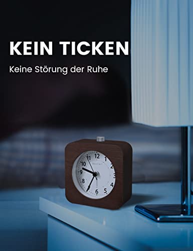 aboveClock Analog Alarm Clock Without Ticking, Wood Alarm Clock with Snooze, Retro Nightstand Clock with Night Light, Battery Operated Analog Table Clock 【1×AA Battery Required】- Natural Wood in Brown