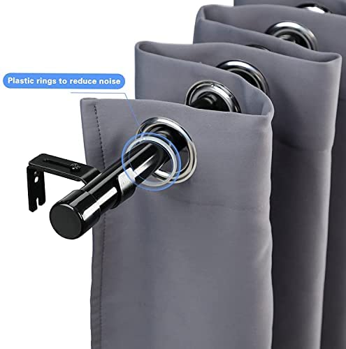 Curtain rod, 76-450 cm curtain rod for windows with round end cap, single rod with stainless steel finials, adjustable decorative window rod for kitchen bedroom windows/black.