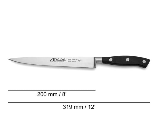 Arcos filleting knife with Nitrum stainless steel blade 200 mm - sharp knife for meat and fish - ergonomic handle made of polyoxymethylene (POM) - black, Riviera series
