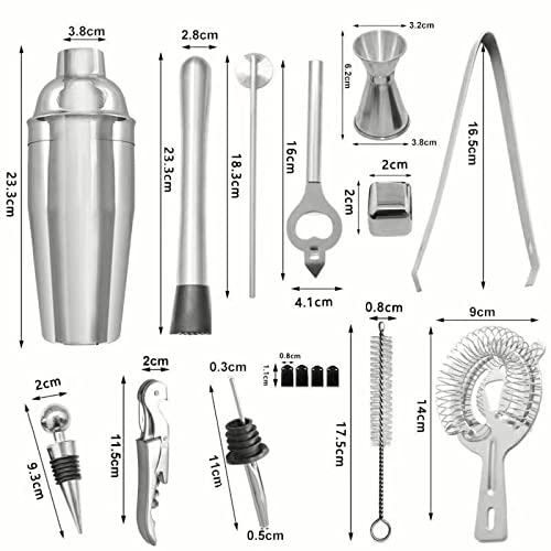 Cocktail shaker gift stainless steel 23 piece cocktail set bar accessories cocktail set 750 ML cocktail shaker with wooden stand for bartender men and women, perfect for home or bar.