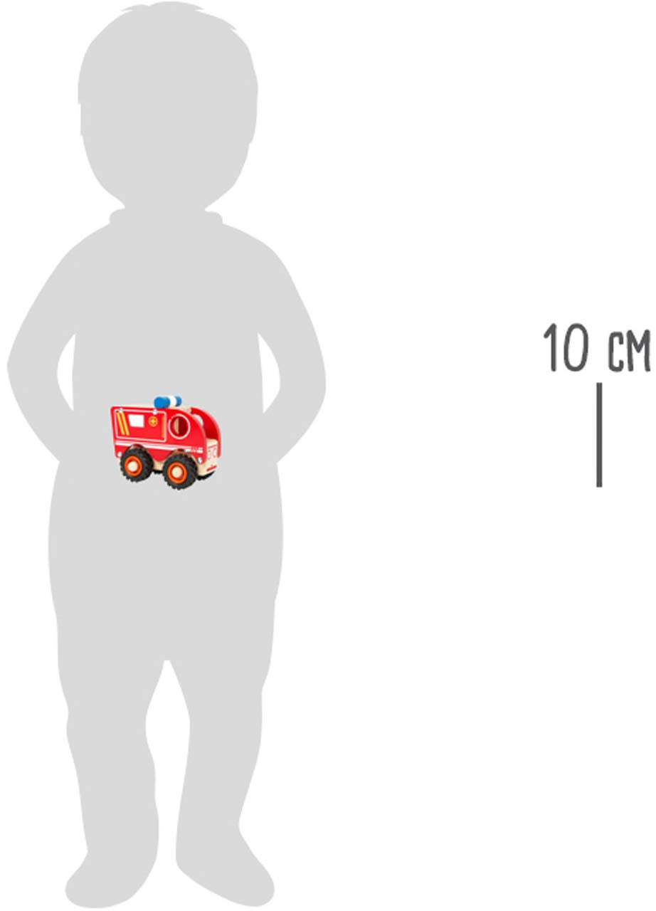 Small foot ambulance wooden emergency vehicle with loading area and rubber wheels, for ages 18 months and up. 11076