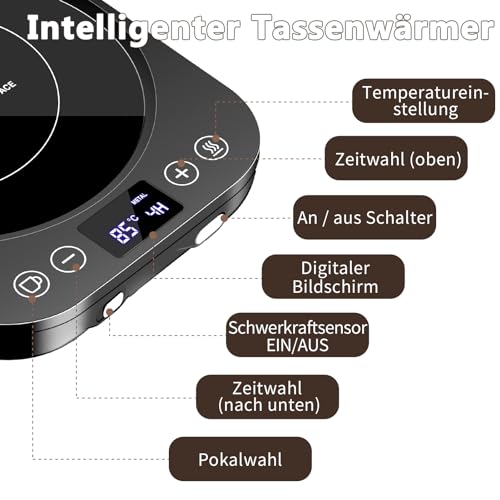 Coffee warmer, Upgraded mug warmer, Electric beverage warmer, Coffee cup warmer with 9 temperature settings, Automatic on/off candle warmer with gravity detection, Scheduled shutdown.