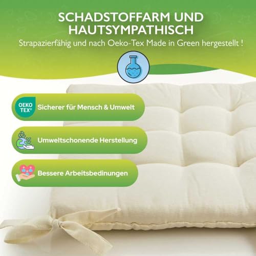 Ethereal seat cushion 40x40 cm for indoor & outdoor use - chair cushion set with ties, seat pads chair cushions 40x40 2-pack - natural