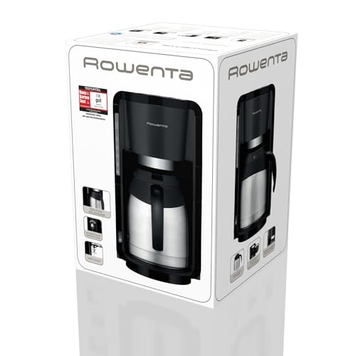 Rowenta Filter coffee machine Adagio, stainless steel thermos jug, keeps coffee warm for up to 4 hours, brews 10-15 cups, capacity 1.25 L, removable filter holder, automatic shut-off, Black, CT3818
