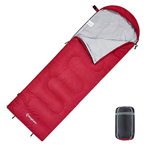 KingCamp Children's Sleeping Bag, Lightweight Warm Outdoor Blanket Sleeping Bags for Kids 3-4 Seasons for Camping Hiking with Carry Bag (Red R Zip, 165x70cm)