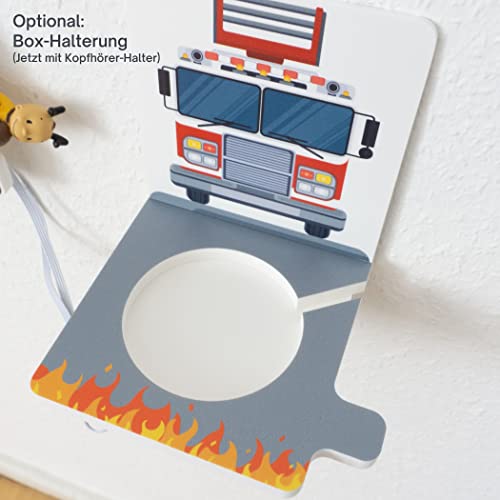JP Journey Tonie Shelf Boy Fire Department Magnet - Wall Shelf Storage for Magnetic Figures, Very Light made of Forex, 60 x 23 cm (Fire Department with Box Holder)