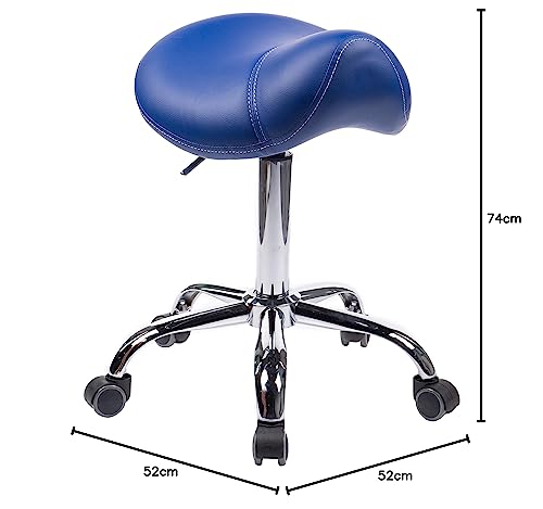 1stuff® Saddle Stool MULY - seat height up to approx. 74cm - ergonomic rolling stool office stool doctor stool work stool practice stool swivel stool (leatherette royal blue)