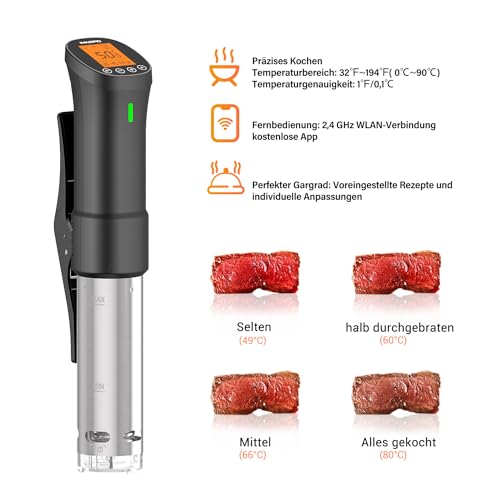 INKBIRD WiFi Sous Vide Cooker Set WiFi Sous Vide Stick ISV-200W + Vacuum Sealer INK-VS01, Sous Vide Cooker App Control 360° Circulation 0℃-90℃ Temperature, Vacuum Sealer with Built-in Cutter