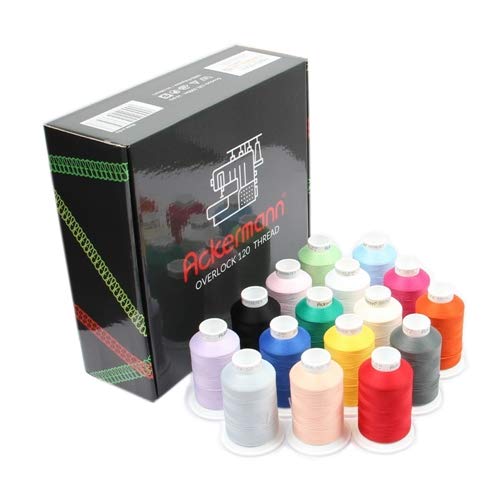 ACKERMANN Overlock Bulk Thread 16x 1,000m Box, 120 Weight, 100% Polyester