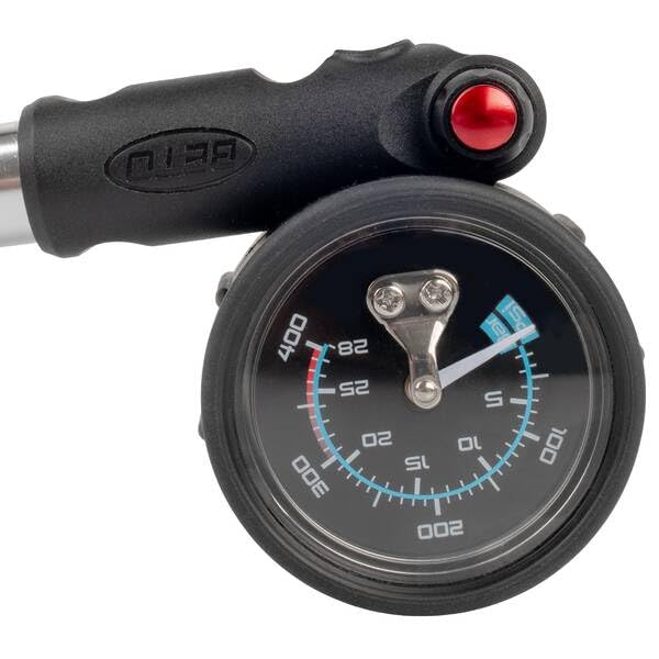 Beto shock pump, bike suspension pump with gauge, SP-002AGN, aluminum, up to 28 bar / 400 psi.