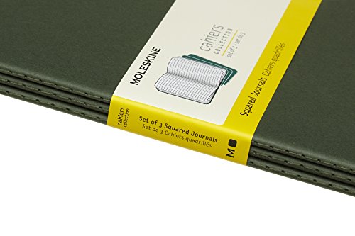 Moleskine Cahier Large, A5, 3 pack, Checkered, Cardboard cover, Myrtle Green