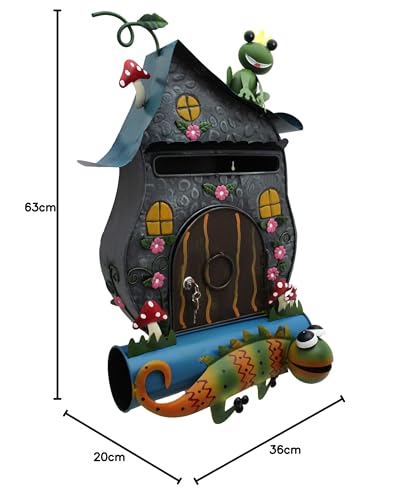 Mailbox Postbox Metal painted, Wall-mounted mailbox with newspaper holder A4, (storybook house)
