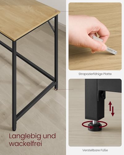 VASAGLE Desk, Small Computer Desk, Office Desk for Study, Bedroom, 50 x 100 x 76 cm, Modern Style, Metal Frame, Natural Oak-Black LWD041W70