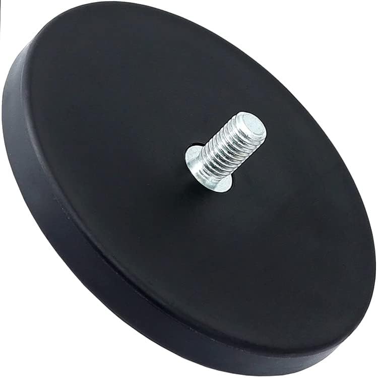 2 x Neodymium magnet system rubberized Ø 88 mm threaded stud (external thread) M8 - adhesive force 55 kg - 2 pieces - Strong magnets with rubber coating - Anti-slip coating