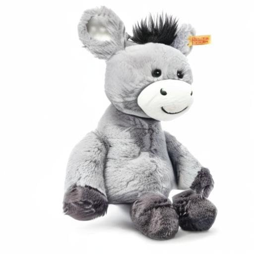 Steiff cuddly toy Dinkie Donkey, sweet plush toy with plastic eyes, for children, boys & girls, Friends, plush toy 30 cm, light grey, 073748