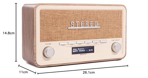 Denver Retro DAB-18 Digital radio | DAB Plus radio with Bluetooth & FM | 2x20W stereo speakers | Small radio with power plug | Kitchen radio with good sound | LCD display & alarm function
