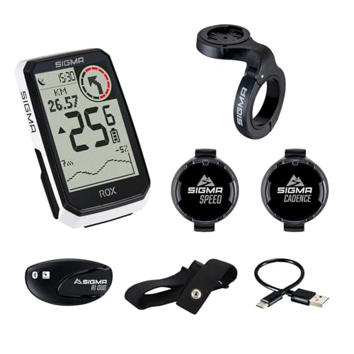 SIGMA ROX 4.0 Endurance White Sensor Set | Wireless GPS bike computer with speed, heart rate, and cadence sensors & OVERCLAMP Butler | 41h battery life | E-bike compatible