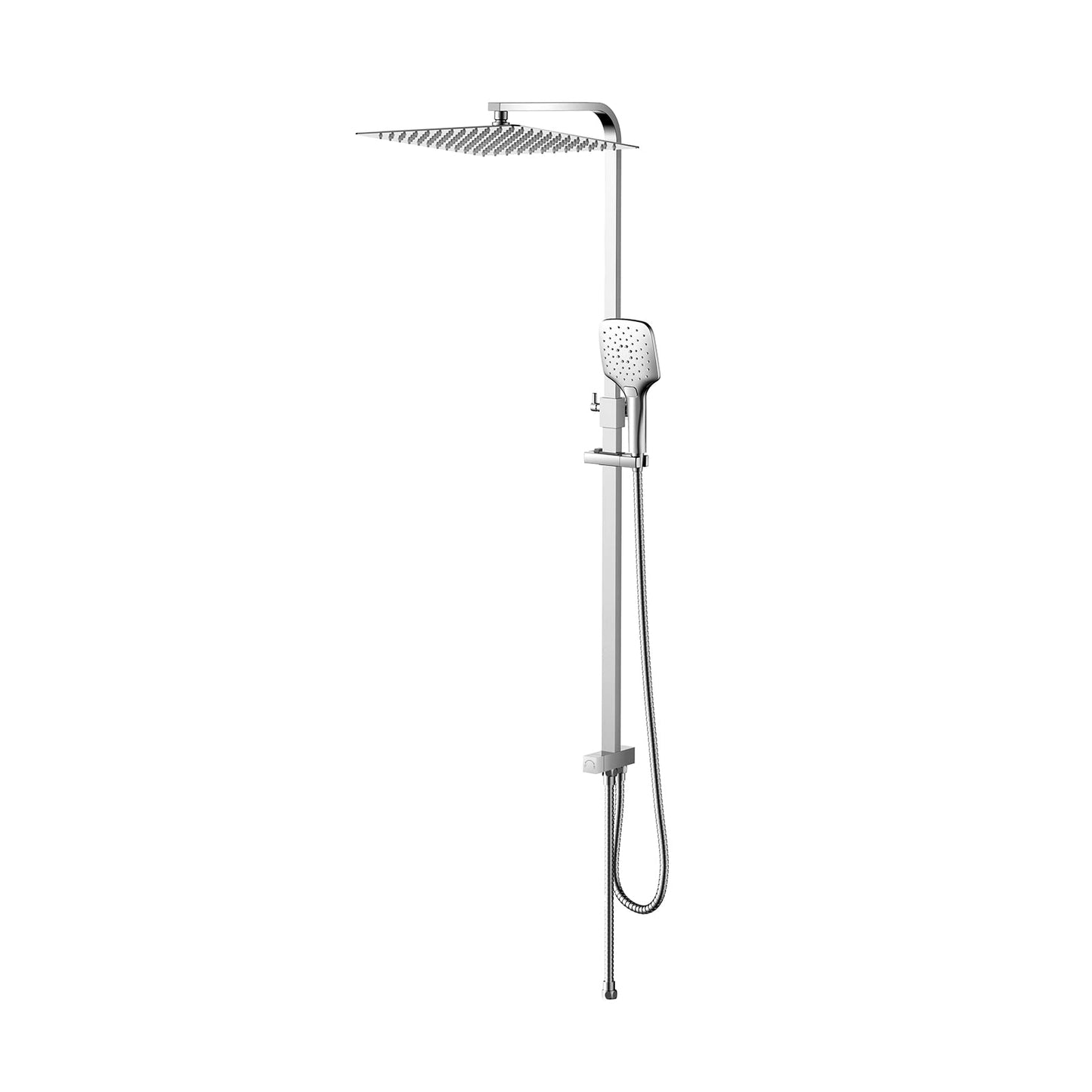 KOMIRO shower system without faucet, rain shower without faucet, shower set with 30x30cm shower head, hand shower with 3 spray modes, stainless steel height-adjustable shower bar, square.