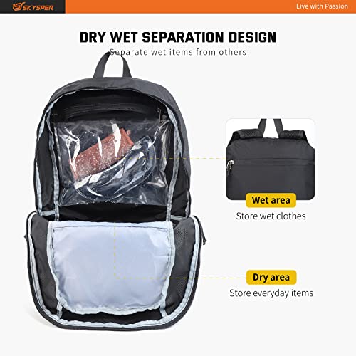SKYSPER Foldable Backpack Ultralight with Wet Pocket Storage Daypack Waterproof Travel Backpack Daypack for Hiking Traveling Cycling City Trips