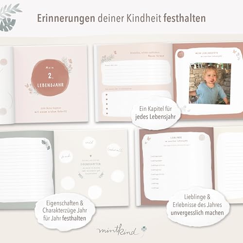 mintkind® "My Childhood" Memory Album Forest Design + Sticker Set I your first 10 years I Photo Album Children Gifts for Birth Baby Book for Recording Diary Children Album Memory Book Child