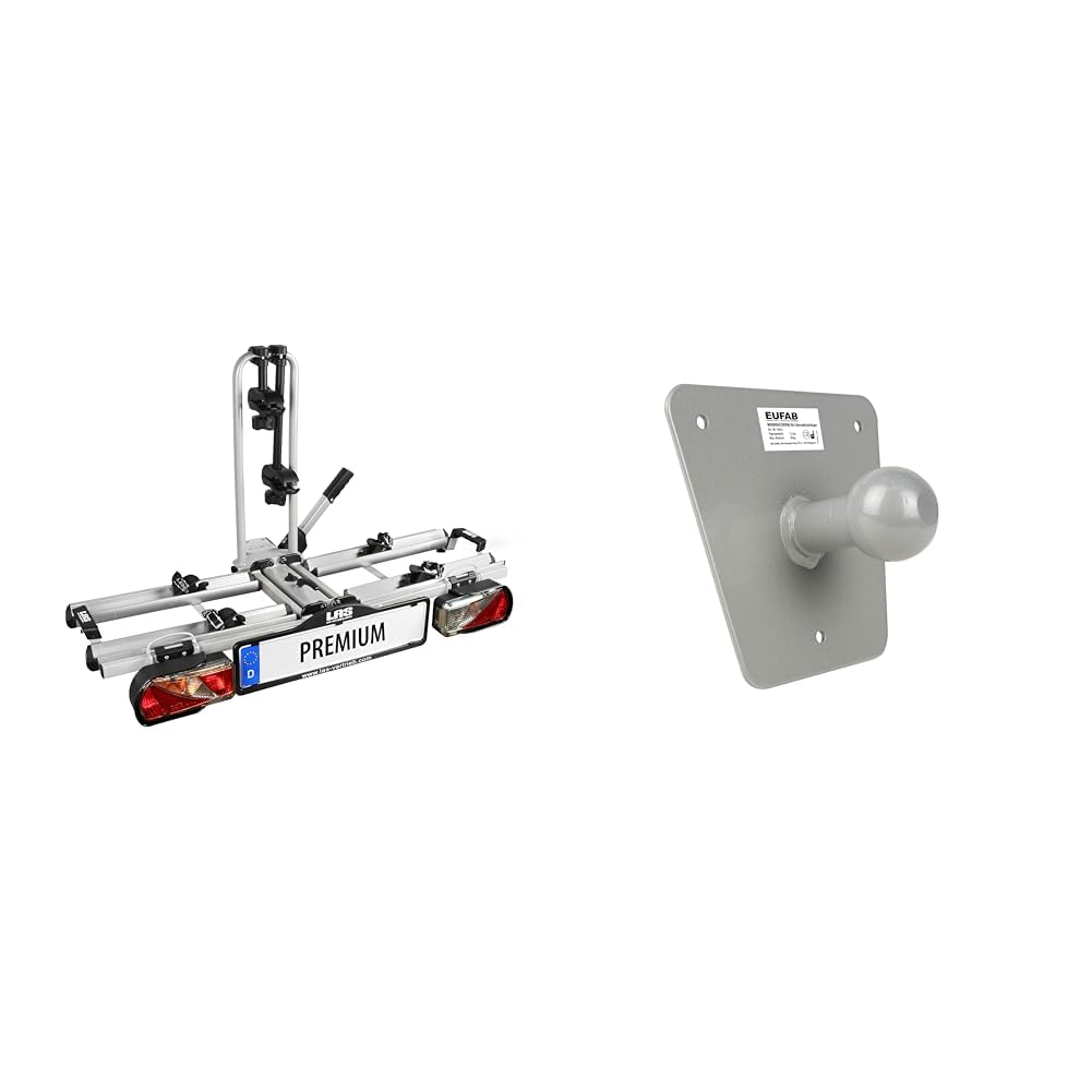LAS 12011LAS Bike Carrier PREMIUM, suitable for E-bikes + EUFAB 16412 Universal Wall Mount for Bike Carriers