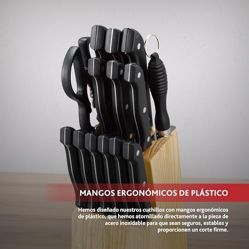 RENBERG Tenessy | Kitchen knife | 15-piece complete set with wooden handle | Perfect for cutting all types of ingredients | Professional kitchen | Made of stainless steel