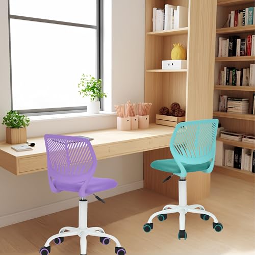 Homy Casa Desk Chair Adjustable Swivel Office Chair Fabric Seat Ergonomic Work Chair without Armrest Turquoise