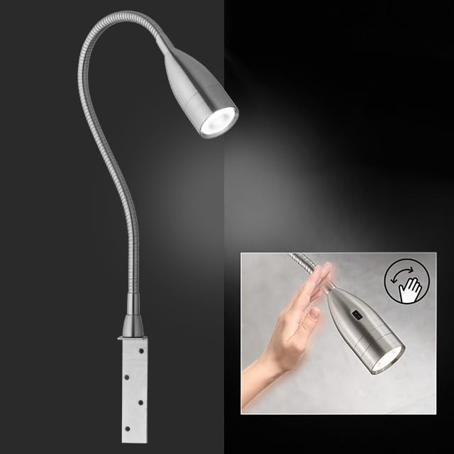 Fischer & Honsel | Bedside lamp Flex, Sten | dimmable with gesture control | 1x LED 5 Watt, 3000 Kelvin, 420 Lumens | Energy Efficiency Class: G | 30702, Silver