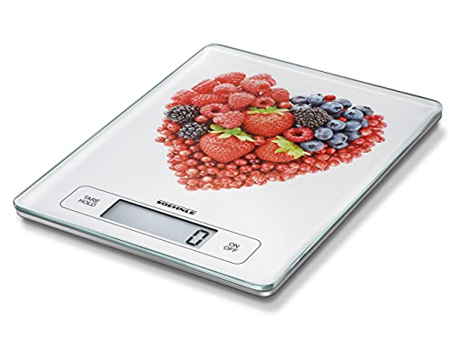 Soehnle Page Profi Fruit Hearts, digital kitchen scale for up to 15 kg with add-weight function, practical household scale with sensor touch, electronic scale including batteries, extra-large weighing surface.