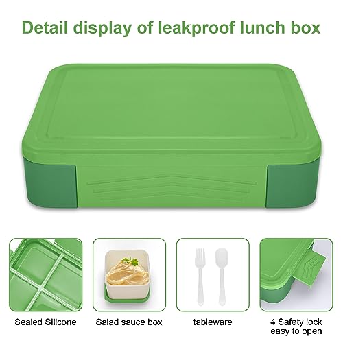 IJIAMY kids bento box with compartments, 1300ml lunch box for school & kindergarten, leak-proof lunchbox for children (light green)