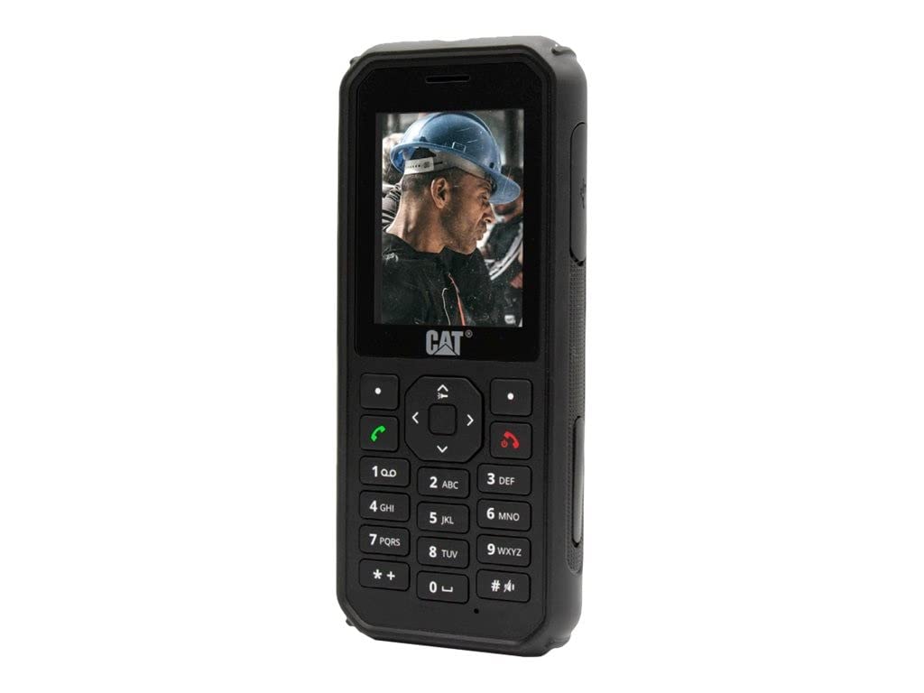 CAT B40 - Robust outdoor phone with 4G LTE (drop-proof, water & dustproof to IP69 and MIL SPEC 810H, antimicrobial, 100-lumen flashlight, 2MP camera, 2.4" display, 30-day battery) in black.