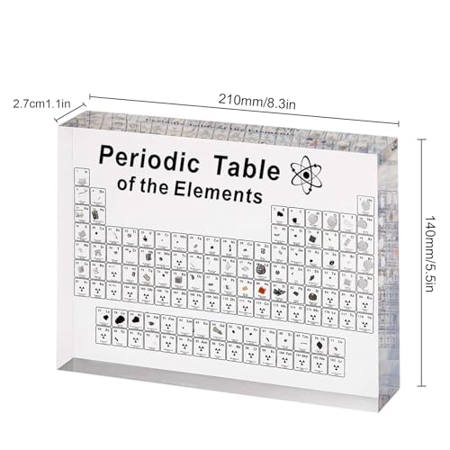Acrylic Periodic Table, Upgraded Large Periodic Table of 83 Elements, Gifts DIY Desk Ornaments Decoration, Suitable for Students Teachers Crafts Decor (Without Light Base)
