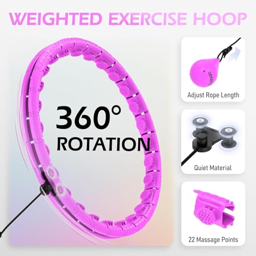 JLoibao Weighted Hula Hoop with 26 sections (142 cm) for adults, weight loss, infinity hoop, plus size, for women, smart training device.