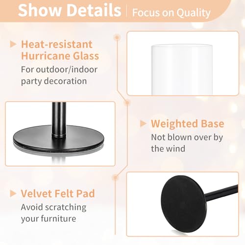 Nuptio glass cylinder candle holder black: 60 & 55 & 50cm clear glass metal candlestick pillar candle holder large baseless cylinder shade wedding table centerpiece