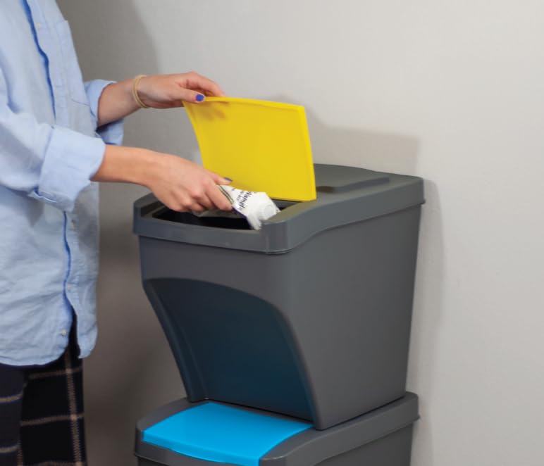 Practice 3 x 25L Kitchen Trash Can Stackable Box 3 Compartments - Trash Bin Box 3 pieces - Kitchen Trash Can with Lid